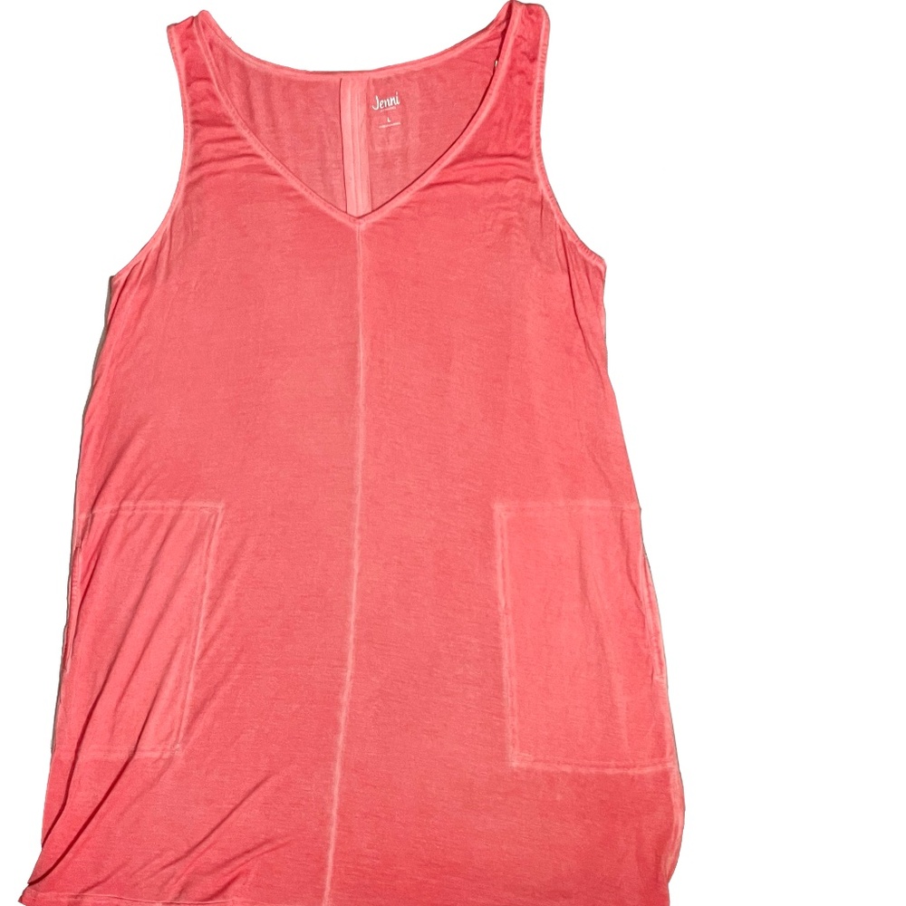 JENNI: Washed Color PINK Sleeveless V-Neck Mini Length Nightgown with 2 Pockets